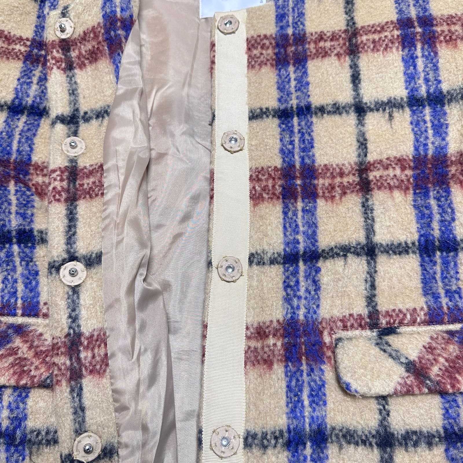 SONO サンプル品 19AW シャギーチェックコクーンコート ノーカラー 