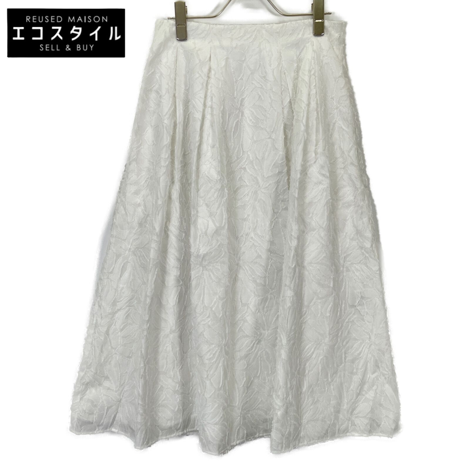 FOXEY NEW YORK フォクシーニューヨーク ﾎﾜｲﾄ ｺｯﾄﾝ混 総柄 ﾛﾝｸﾞｽｶｰﾄ