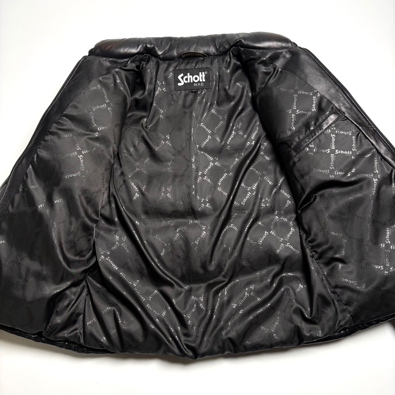 定価9.7万】Schott レザー ダウンジャケット 黒 L 羊革 本革 - メルカリ