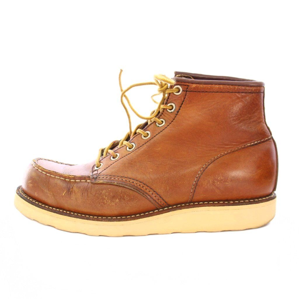 レッドウィング REDWING 白四角犬タグ CLASSIC WORK MOC TOE クラシックワークモックトゥブーツ ショート 厚底 レザー 7.5 茶 ブラウン /BB