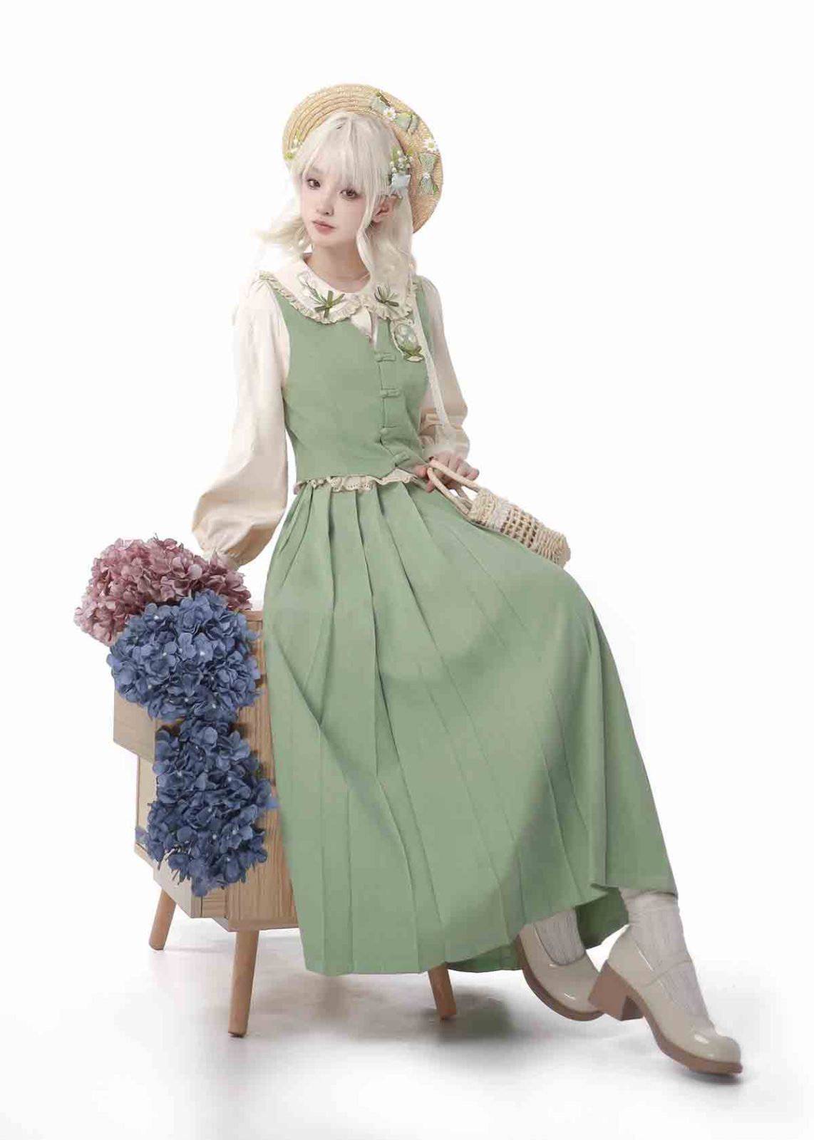 郁香 改良 漢服 セットアップ チャイナ風 漢元素 ブラウス ベスト プリーツスカート 3点セット レディース 清楚 上品 中華風 伝統服 コーデ 春秋 お出かけ デート 撮影