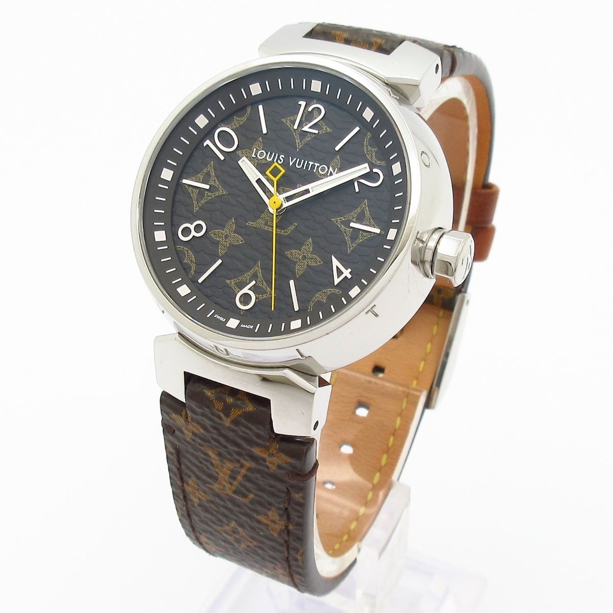 LOUIS VUITTON ヴィトン 腕時計 タンブール MM モノグラム QA 071 レディース ナノモノグラム キャンバス ベルト ダークブラウン×ブラウン
