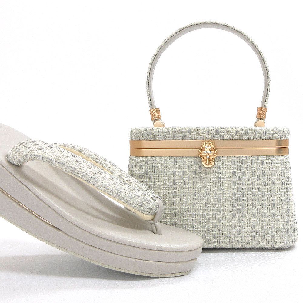 成人式 草履バッグセット フリーサイズ ツイード バニティ グレー ms-2132