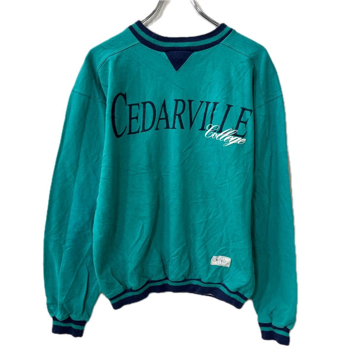 BEEZIL プリントスウェット トレーナー M グリーン Vガゼット プルオーバー トップス 秋物 a712-6092