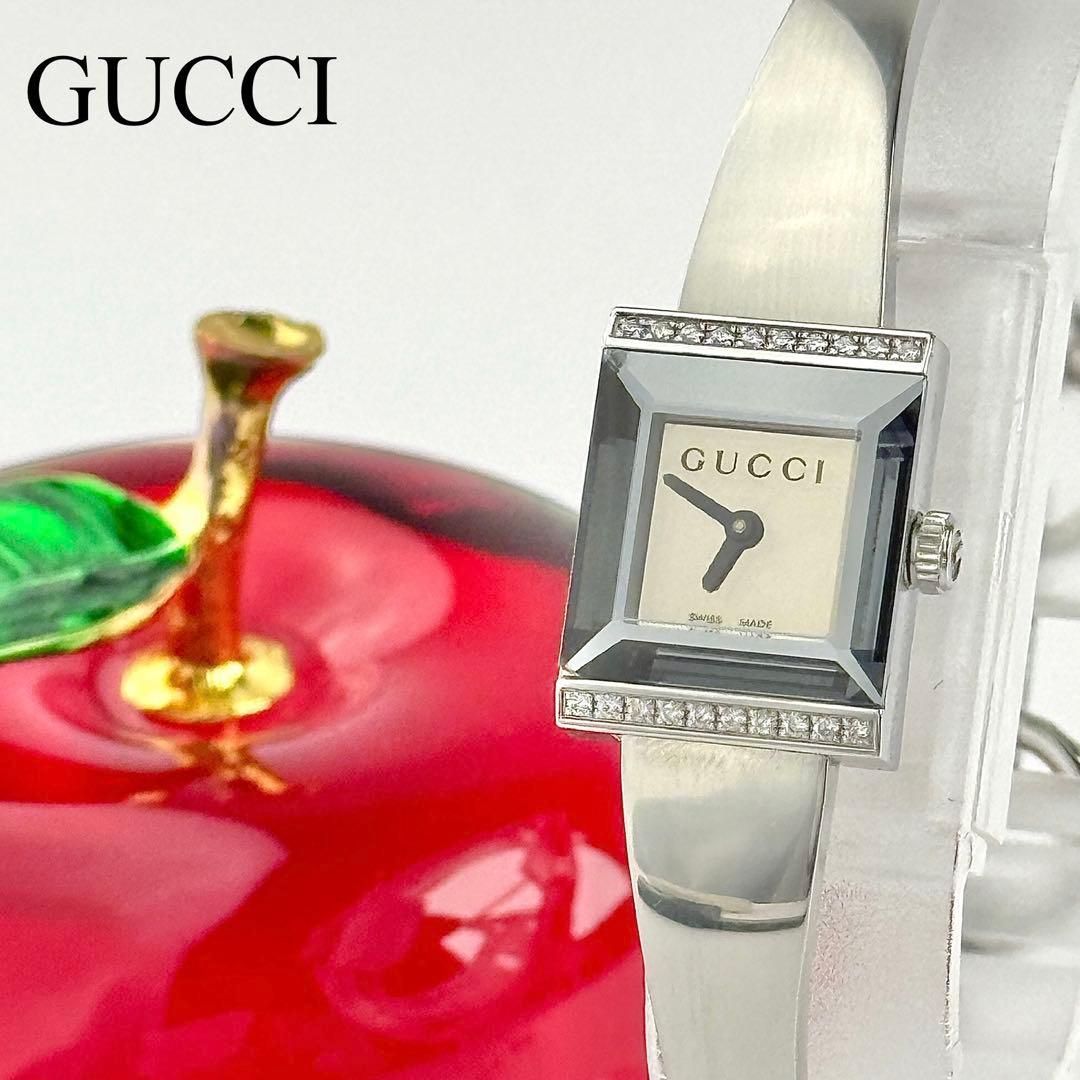 新品電池】895 グッチ カットガラス ダイヤベゼル スクエア レディース