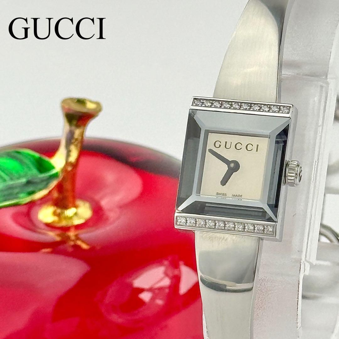新品電池】895 グッチ カットガラス ダイヤベゼル スクエア レディース