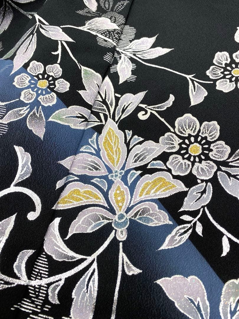 付け下げ 銀彩 グリッター箔 唐花草 ポリエステル 躾糸付き AP001