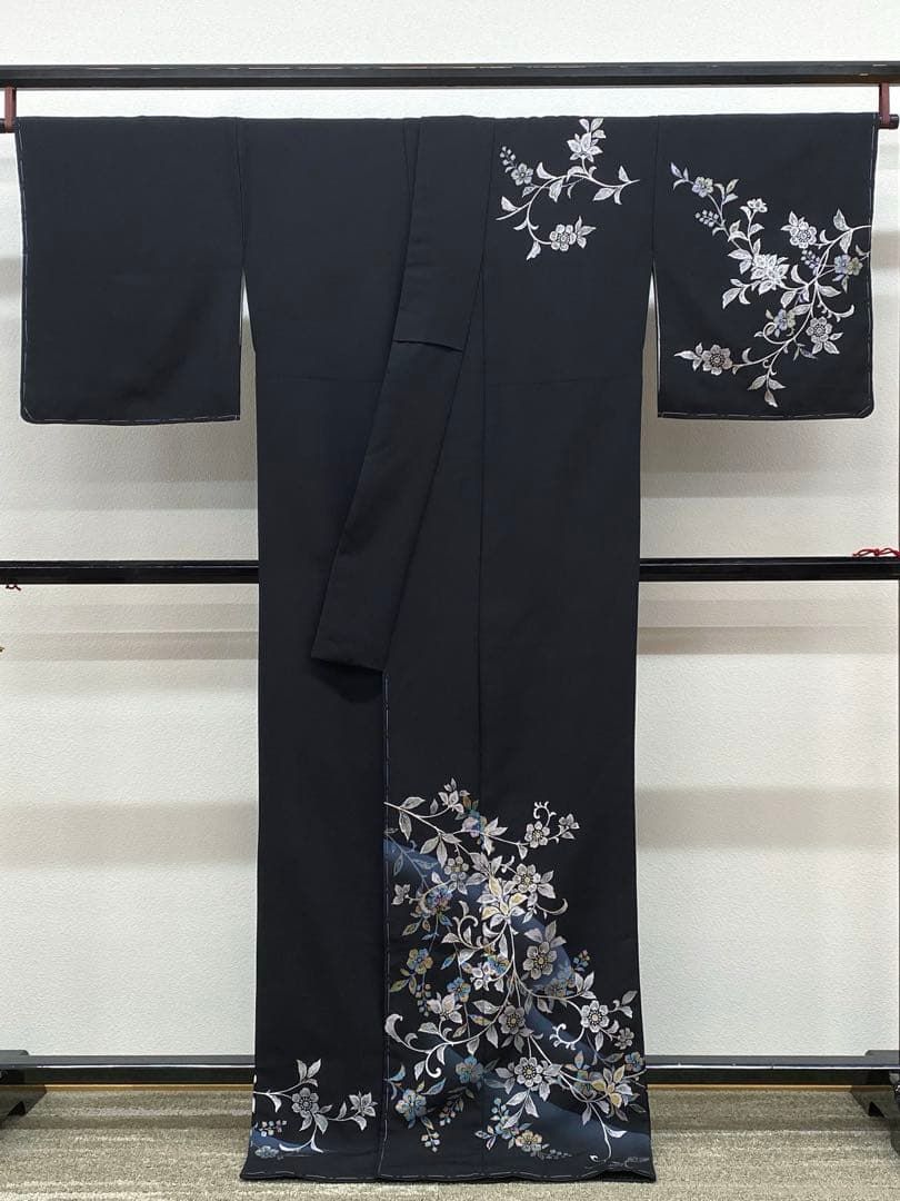 付け下げ 銀彩 グリッター箔 唐花草 ポリエステル 躾糸付き AP001