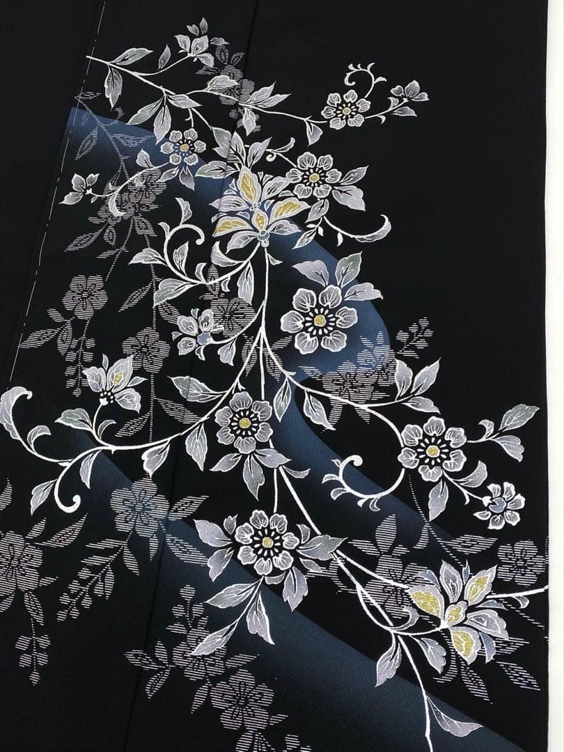 付け下げ 銀彩 グリッター箔 唐花草 ポリエステル 躾糸付き AP001