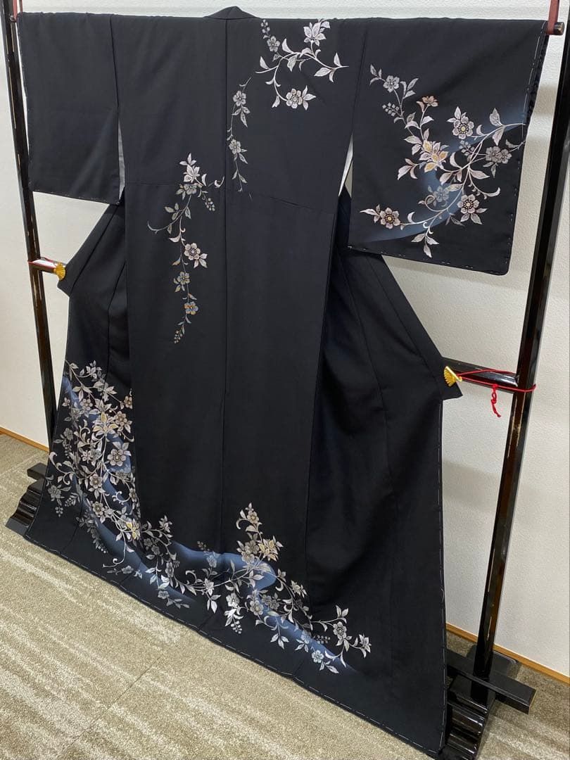 付け下げ 銀彩 グリッター箔 唐花草 ポリエステル 躾糸付き AP001