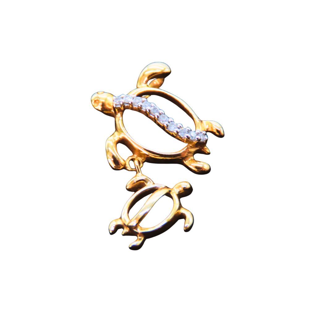 ノーブランドジュエリー トップ 14 K ハワイアンジュエリー ダイヤモンド 約1.81 g ホヌ マザー＆ベビー モチーフ ペンダントトップ ネックレストップ お守り 親子 カメ 無料ギフトラッピング承ります