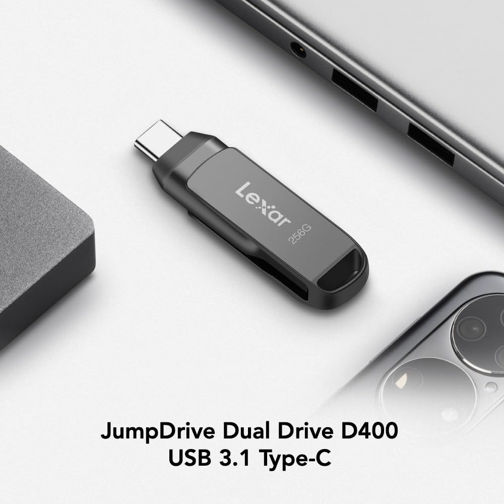 Lexar 256 GB JumpDrive デュアルドライブ D 400 USB 3.2 Type-C - Type-A フラッシュドライブ ストレージ拡張用 写真バックアップ iPhone 15用 最大130 MB|秒 メタルハウジング スイベルデザイン