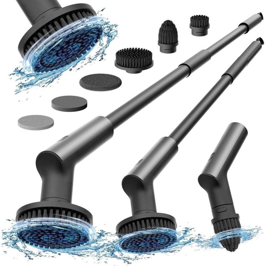 HOTO 電動スピンスクラバー 電動 掃除ブラシ IPX 7防水 6種類交換ブラシ 90 120 cm伸縮ロッド 低騒音 コードレス 軽量 コンパクト