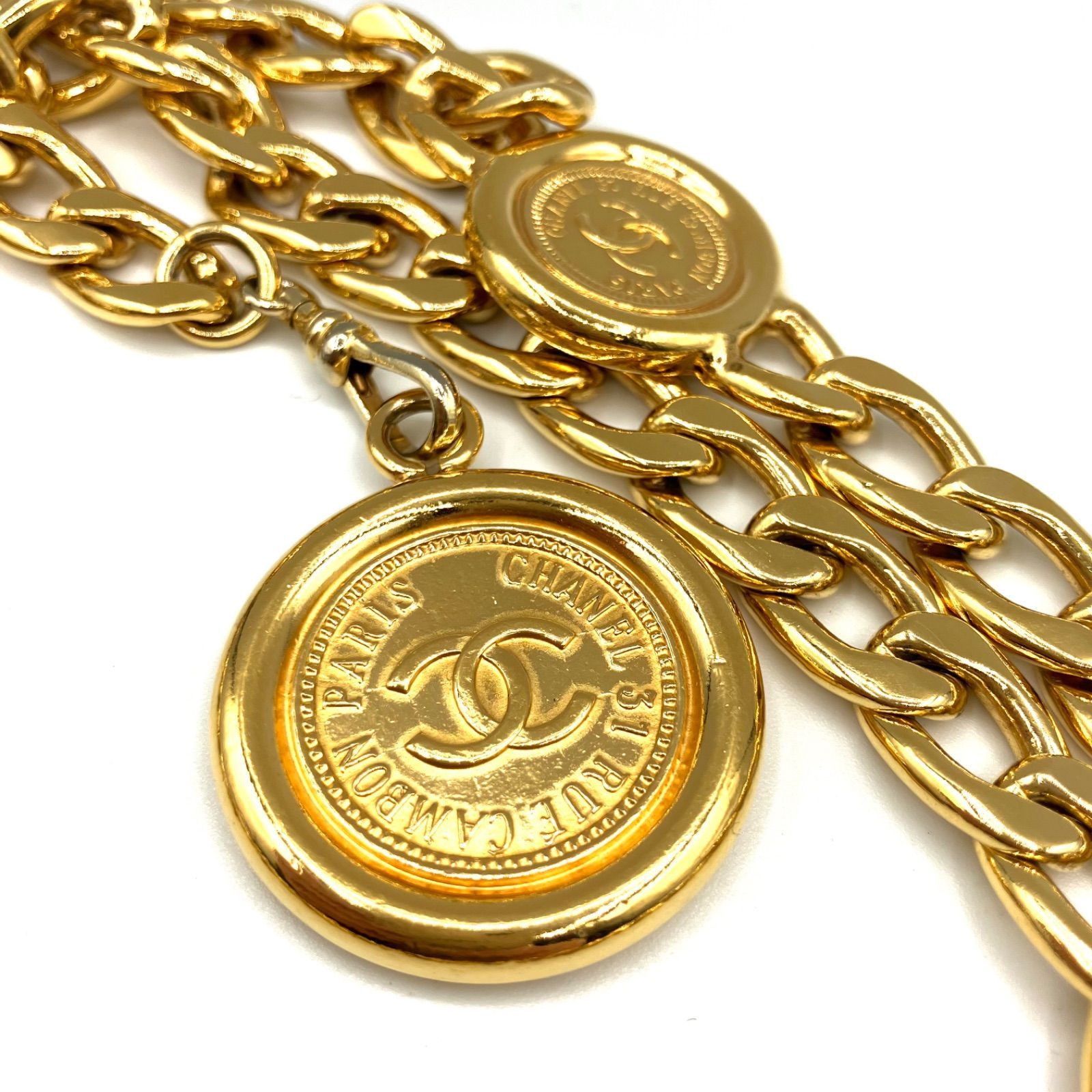 鑑定済み】正規品 CHANEL シャネル チェーン ベルト コインモチーフ