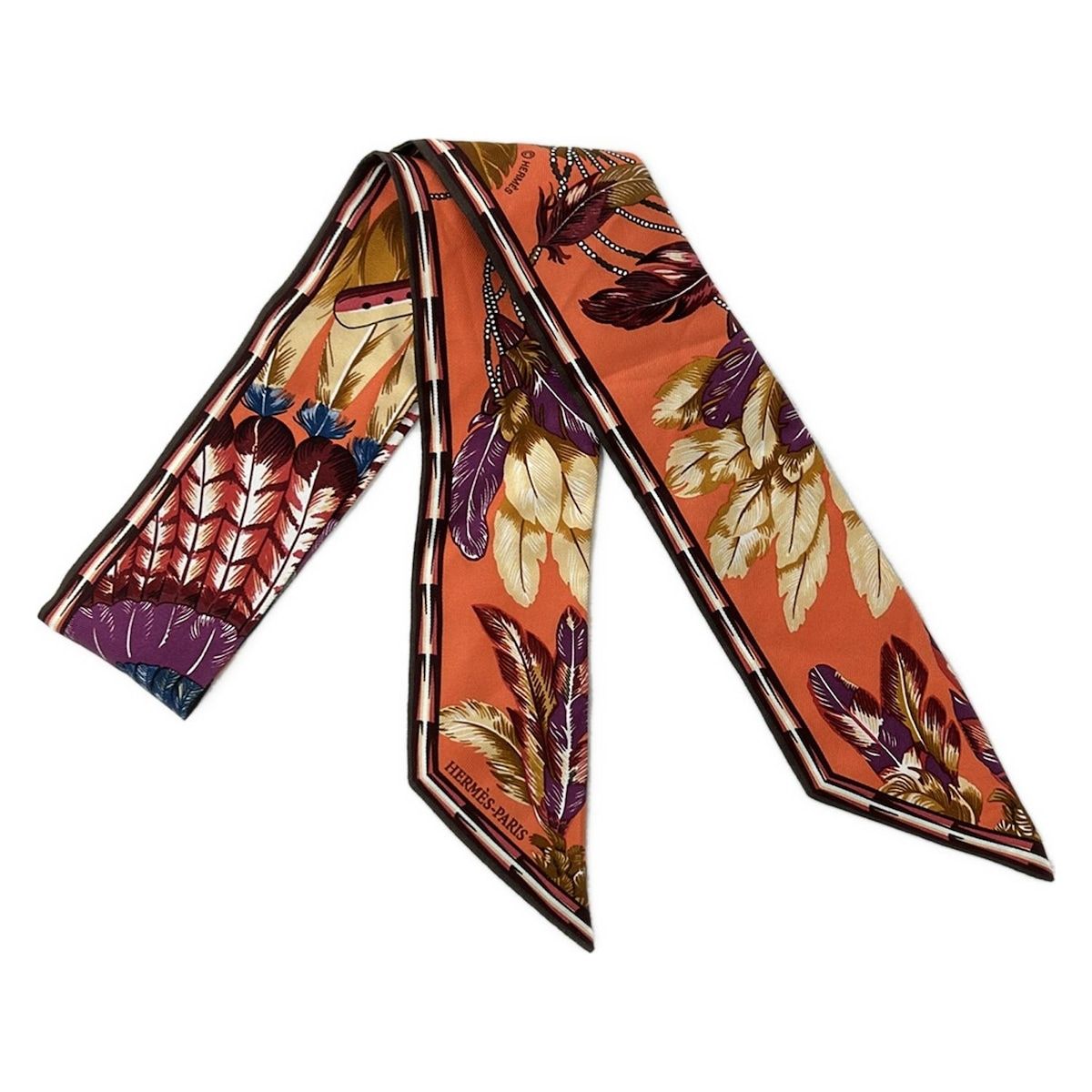 HERMES(エルメス) スカーフ新品同様 ツイリー オレンジ×パープル