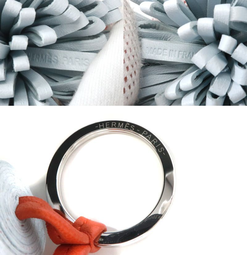 エルメス HERMES カルメン ウノドス アニョーミロ キーリング 茶系 ブルー系 シルバー金具 キー バッグチャーム 34455