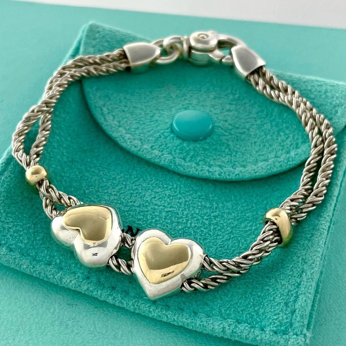 オールドティファニー 希少 ダブルロープ ハート コンビ ブレスレット