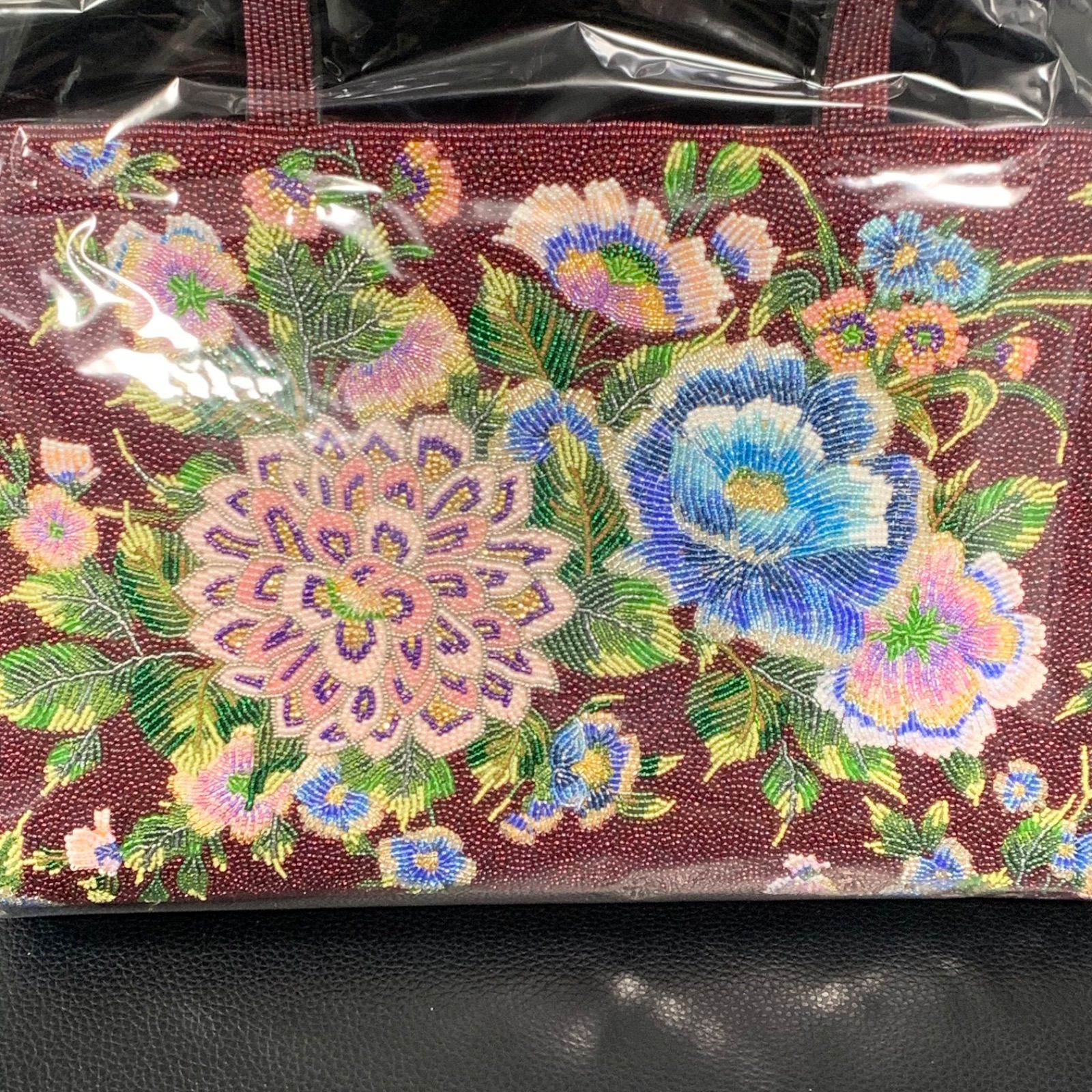 美品 和装小物 ビーズバッグ 柏ビーズ ハンドバッグ Kashiwa Beads 花