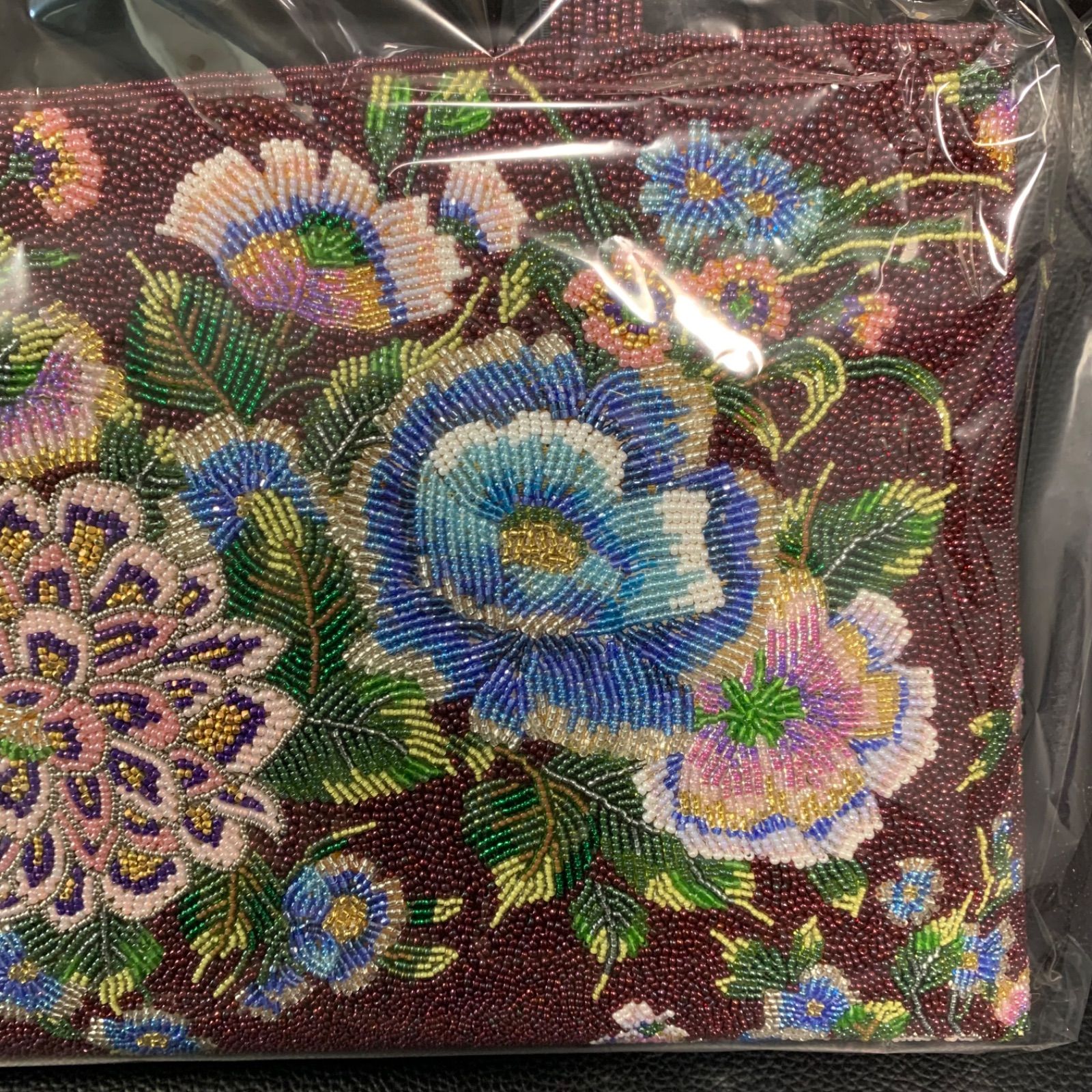 美品 和装小物 ビーズバッグ 柏ビーズ ハンドバッグ Kashiwa Beads 花