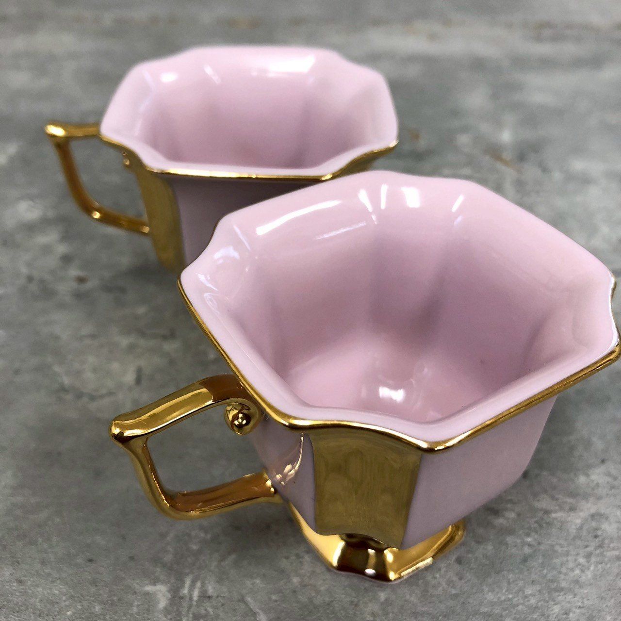 チェコ H C ホドフ ショドフ ピンクポーセリン デミタスティーセット 金彩