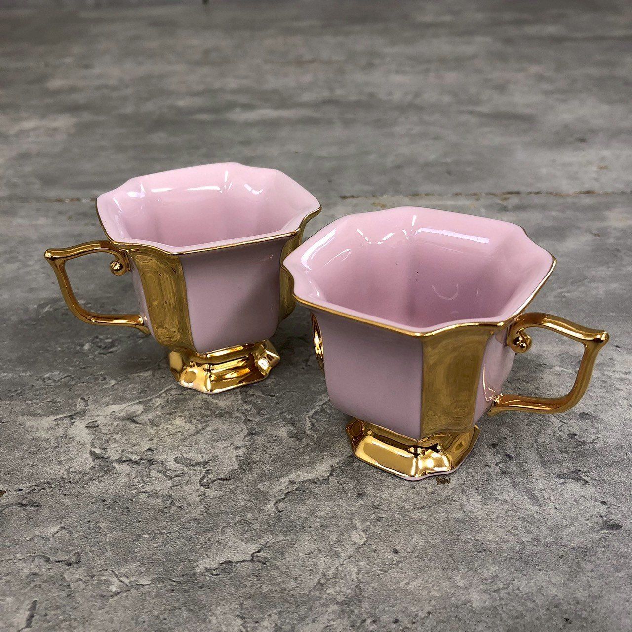 チェコ H C ホドフ ショドフ ピンクポーセリン デミタスティーセット 金彩