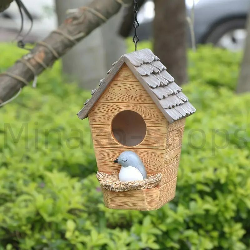 ガーデンオブジェ 鳥の巣 木製 ガーデンオブジェ バードハウス 樹脂 鳥の巣 ガーデンオーナメント