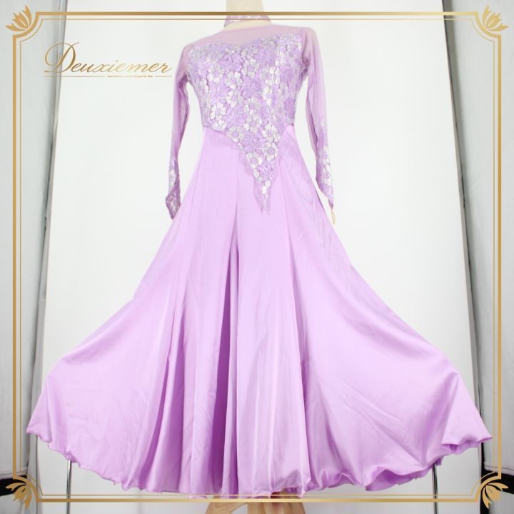 本日お値下げ　社交ダンスドレス 薄紫色（ピンクより） 社交ダンス 衣装 スタンダード ドレス ワンピース レッスンウェア