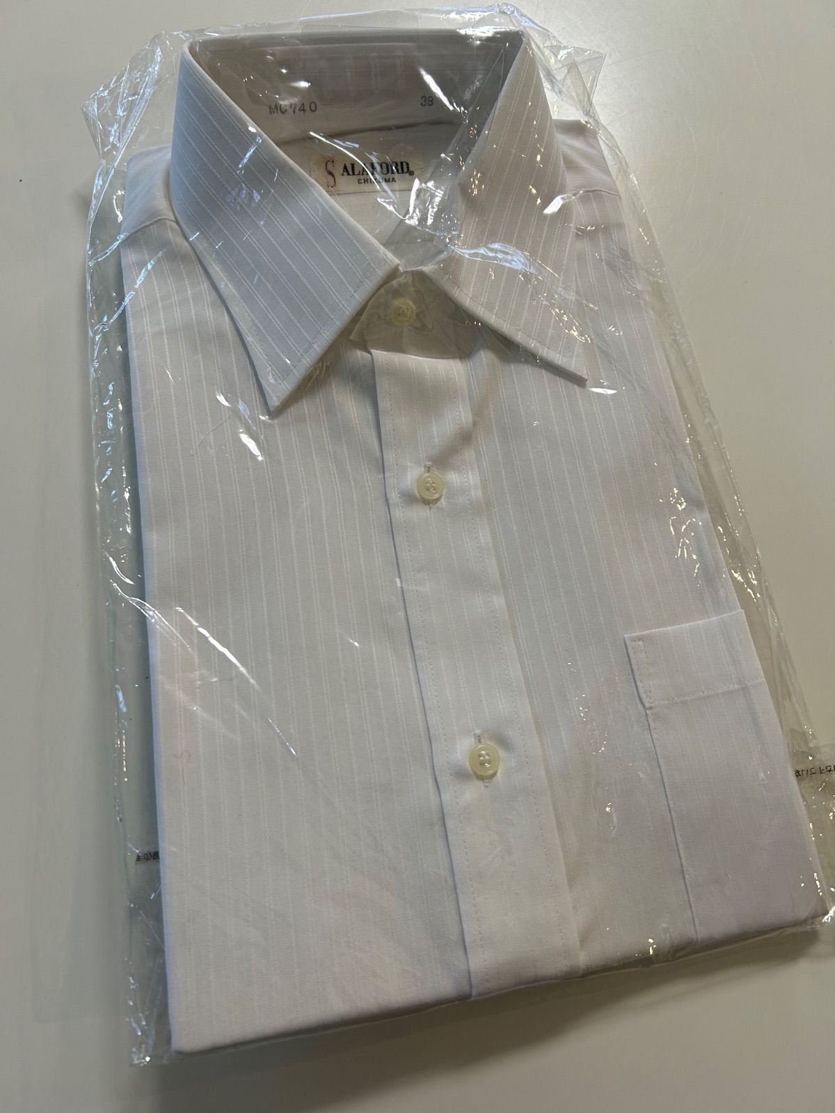 袋入り♥品 CHIKUMA半袖ワイシャツ半袖ビジネスシャツ半袖ドレスシャツA形襟回りえり回り38ホワイト白色系