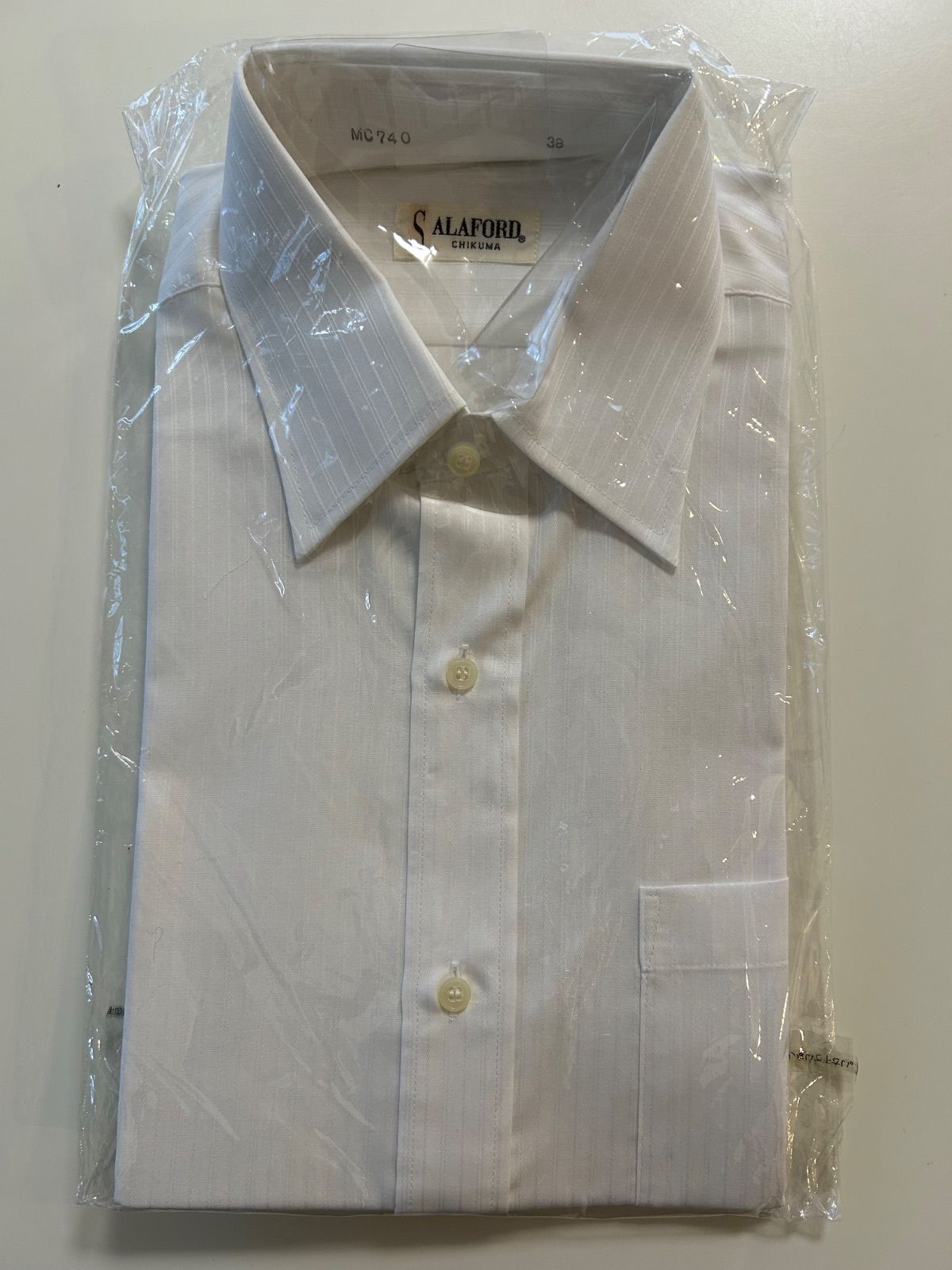 袋入り CHIKUMA半袖ワイシャツ半袖ビジネスシャツ半袖ドレスシャツA形襟回りえり回り38ホワイト白色系
