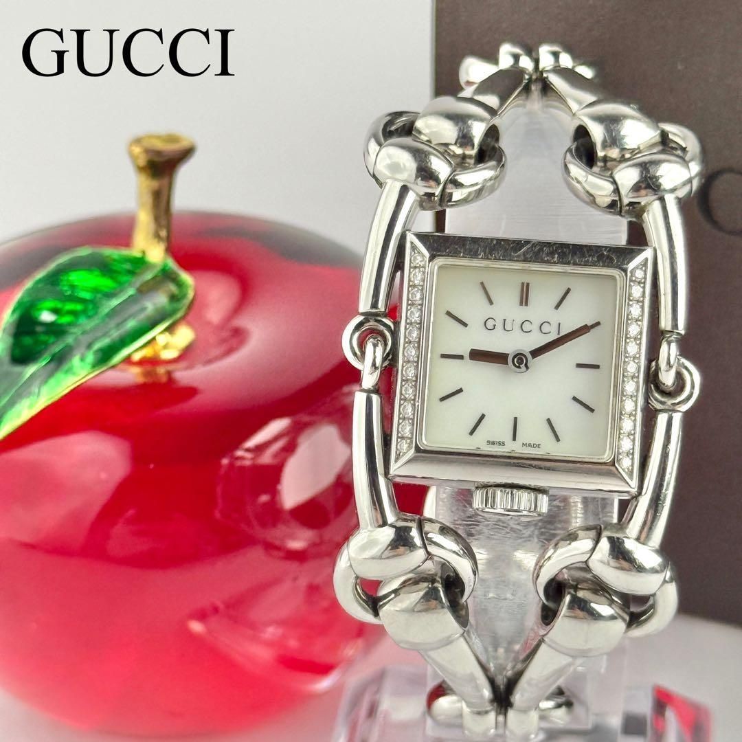 【稼働】電池新品!!GUCCI グッチ　シニョーリア　ダイア グッチ シニョーリア 116.5 サイドダイヤ 新品電池 レディース 714