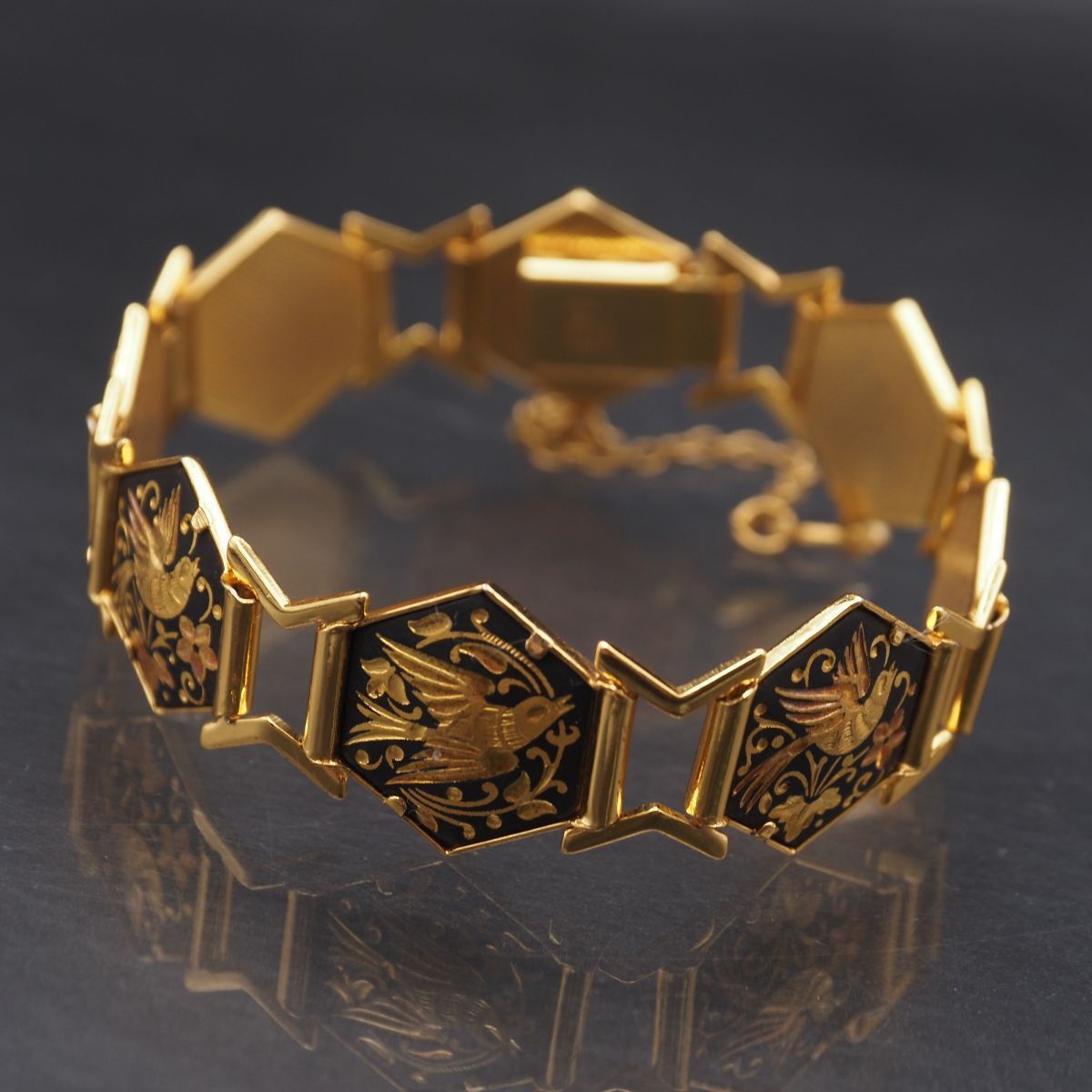 J921 金工 象嵌 e!刻印 ブレスレット 鳥花柄 ゴールド デザイン - メルカリ