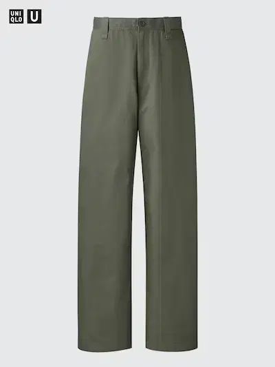 ユニクロ U ワイ​ドフィット​チノパンツ 股下85 5 cm ロング丈 オリーブ