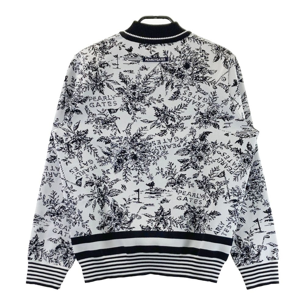 サイズ 6 PEARLY GATES パーリーゲイツ ハイネック ニットセーター 花柄 ホワイト系 ゴルフウェア メンズ ストスト