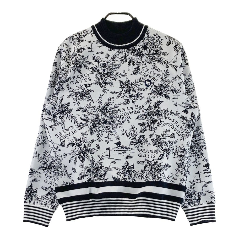 サイズ 6 PEARLY GATES パーリーゲイツ 2025年 ハイネック ニットセーター 花柄 ホワイト系 ゴルフウェア メンズ ストスト