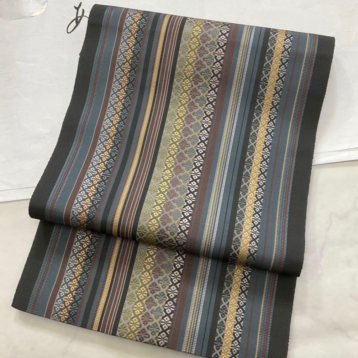 ●kimono one◆kimonoarisa◆厳選◆♥同然◆本場筑前博多献上◆博多織◆手織◆八寸名古屋帯◆開き名古屋帯●証紙付き●391㎝●