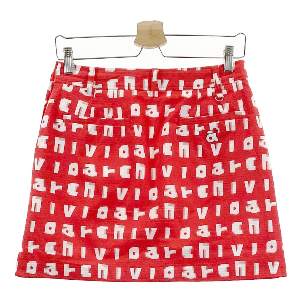 サイズ：38 ARCHIVIO アルチビオ 裏地付 スカート ロゴ総柄 レッド系