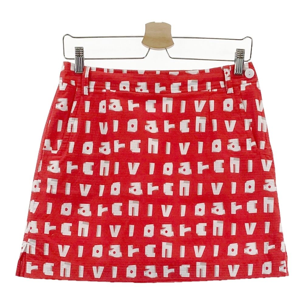 サイズ：38 ARCHIVIO アルチビオ 裏地付 スカート ロゴ総柄 レッド系