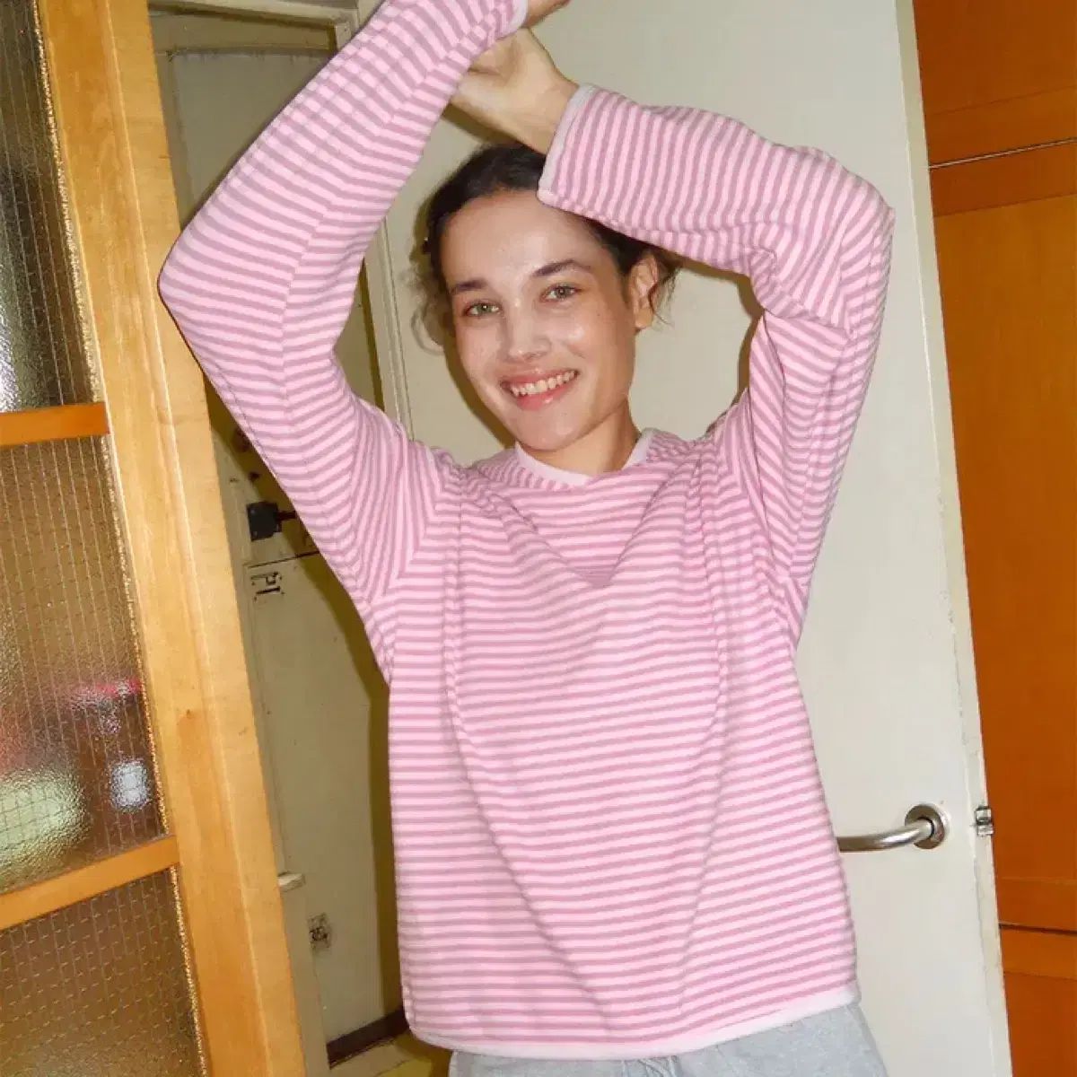 ペスト オータム ストライプ フーディー トップス ローズ