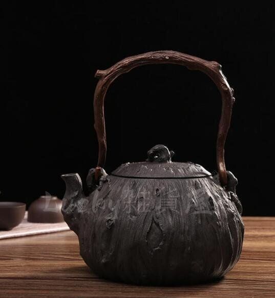 ♥ 1200 ml 木の根達磨 鋳鉄霰文鉄瓶 ハンドメイド 老鉄瓶 コーティングなし提梁壺 対応 鉄やかん 鉄分補給 鉄びん