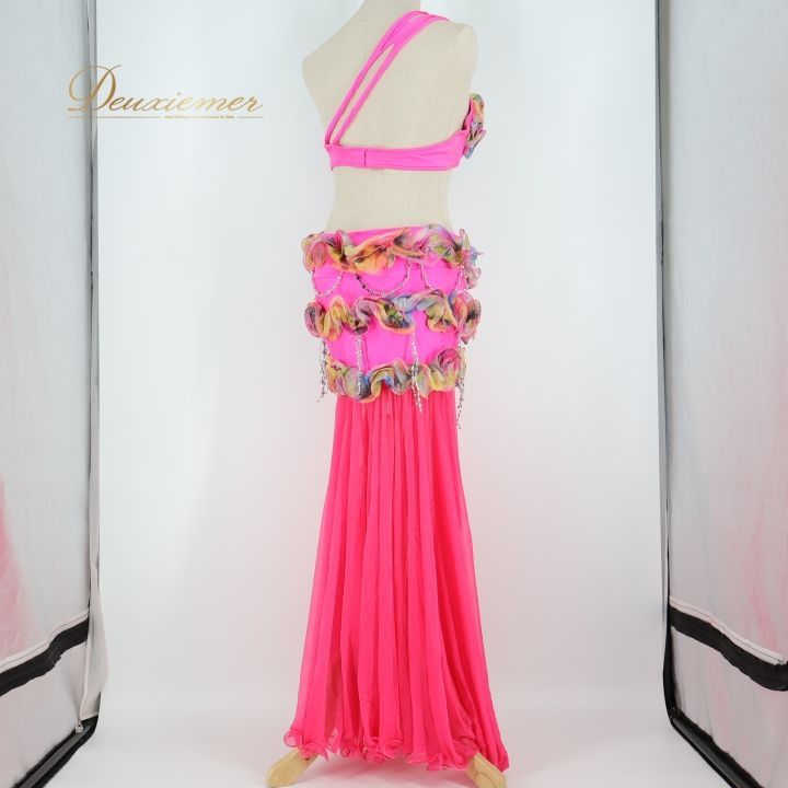 ベリーダンス オリエンタル 衣装 上下セット ピンク系 ラインストーン