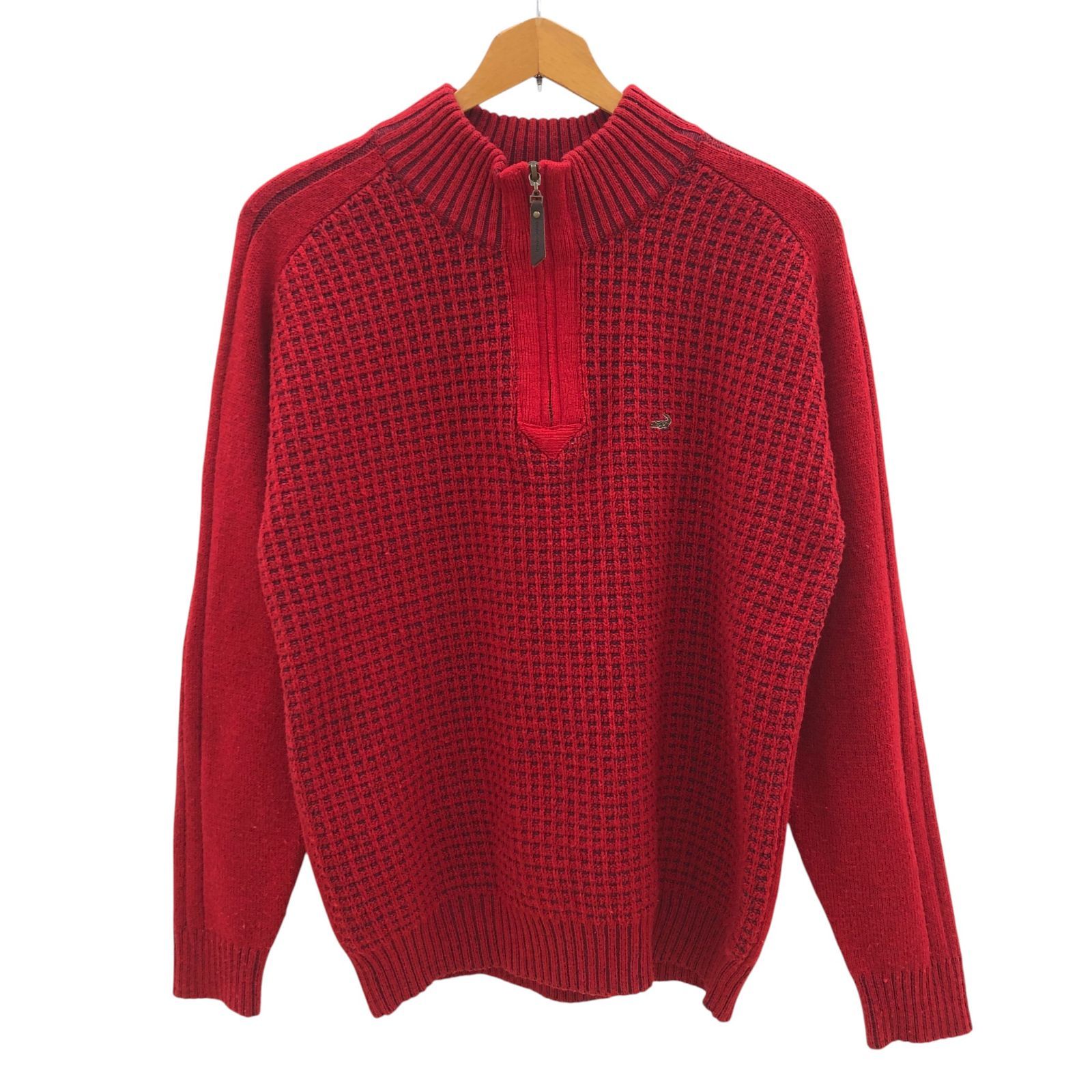 ZM1670 crocodile クロコダイル ハーフジップワッフルニット 赤 サイズ