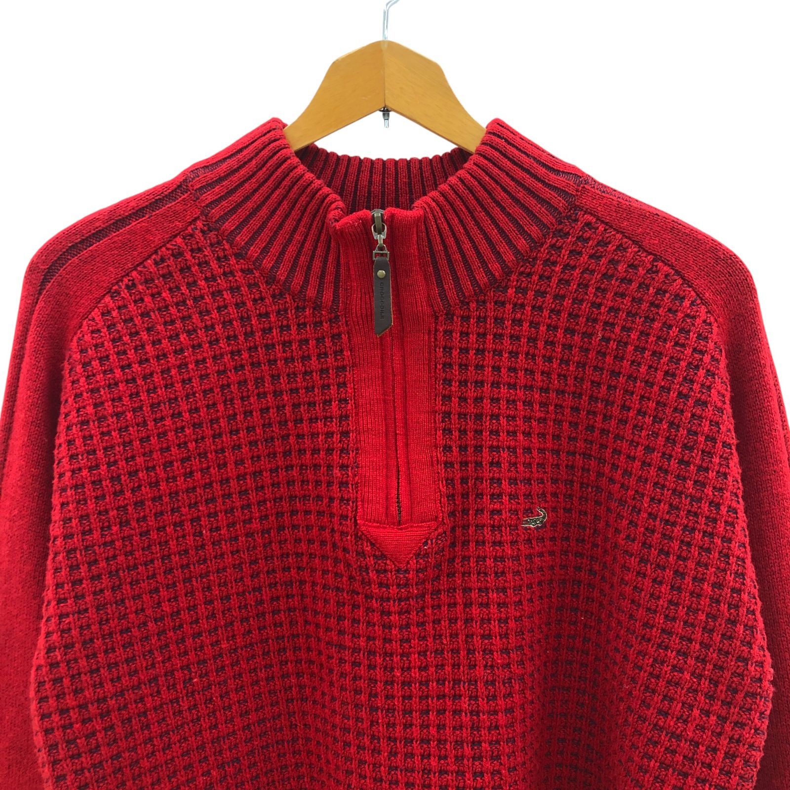 ZM1670 crocodile クロコダイル ハーフジップワッフルニット 赤 サイズ