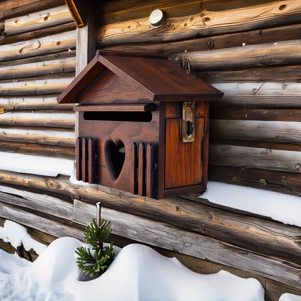 木製＆金属製 レシートスロット付き木製メールボックス - 郵便ポスト 郵便受け 宅配ボックス 自立式 玄関 エクステリア おしゃれ 家庭用 オフィス用 耐候性