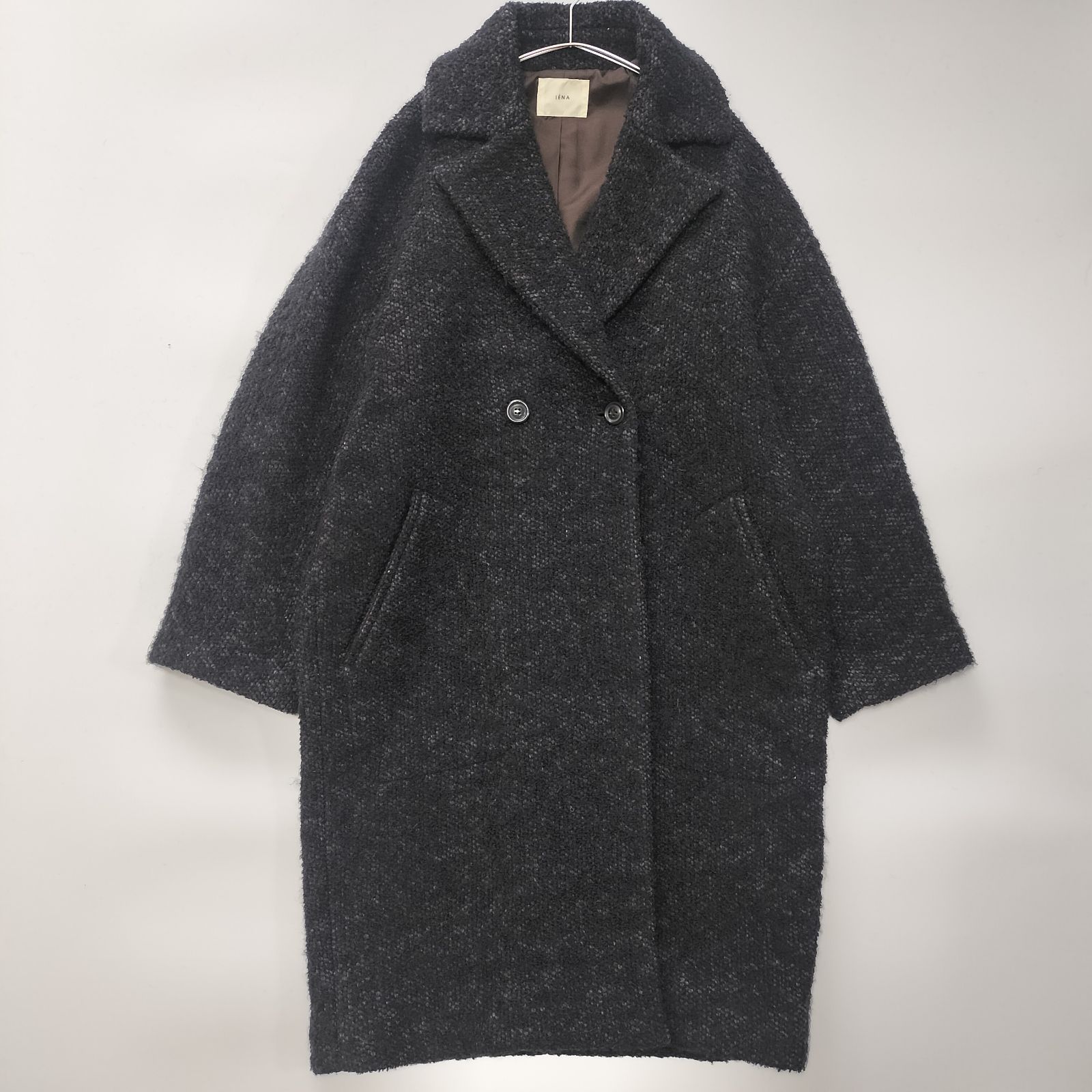 IENA イエナ MANTECO マンテコ ツイード モヘア混 オーバー チェスターコート サイズ36 Sサイズ相当 ブラック 黒色 ウール ロングコート ビックシルエット