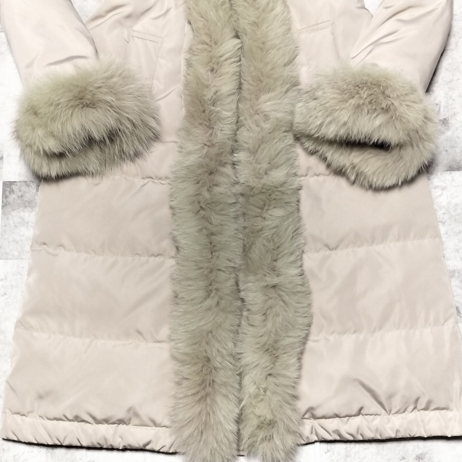 ダイアグラムフォックストリミングファーダウンコート、Aラインベージュ36 h1c08.jpg