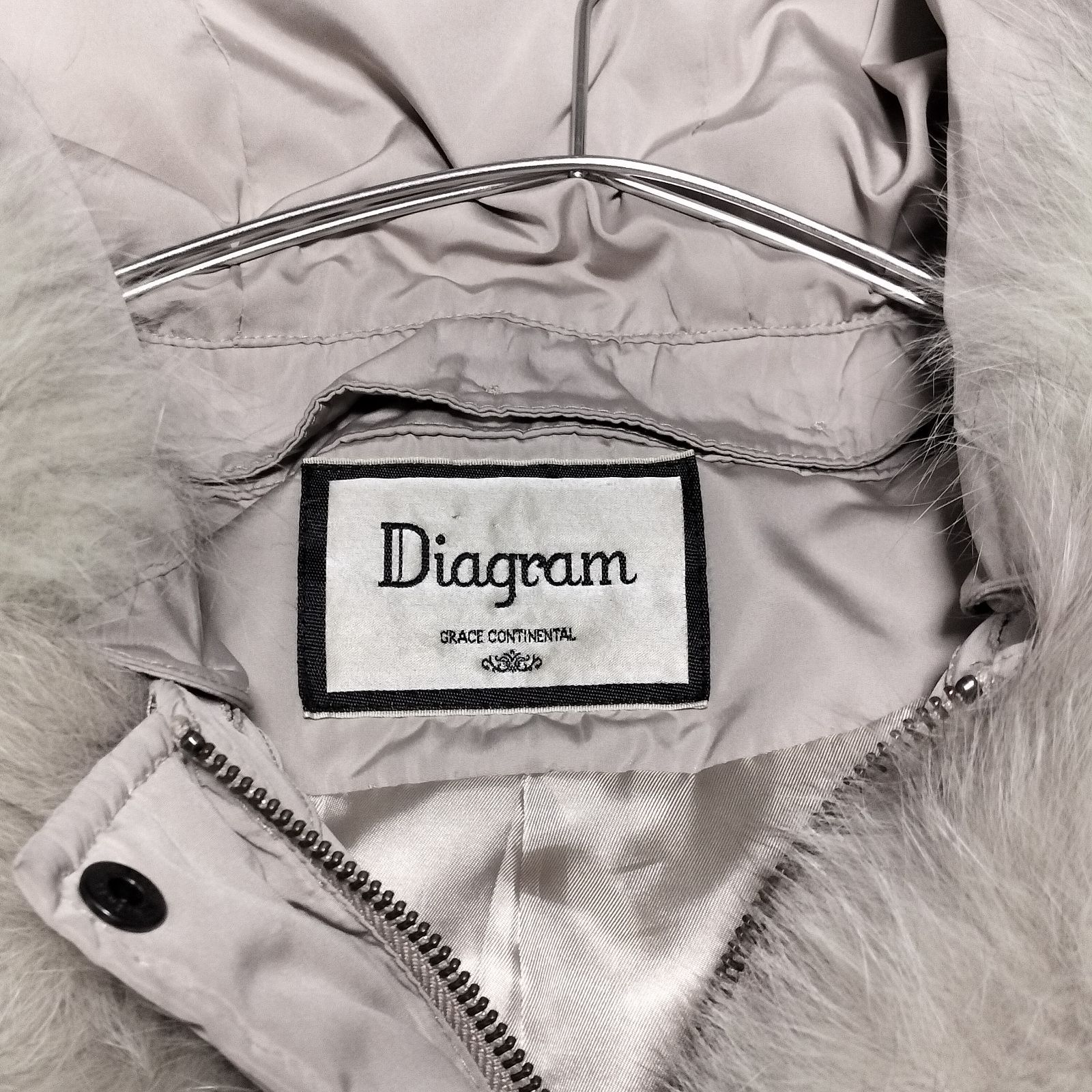 極美品　Diagram　フォックスファートリムダウンコート　ベージュ　36 Diagram ダイアグラム 3way フォックスファー トリミングトリム ダウン