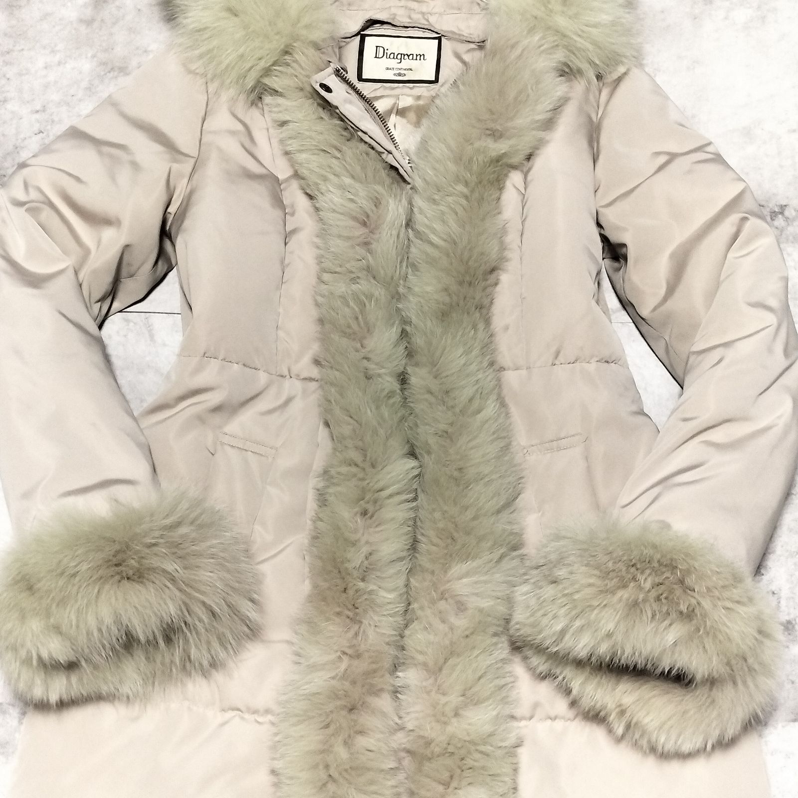 ダイアグラムフォックストリミングファーダウンコート、Aラインベージュ36 Diagram ダイアグラム 3way フォックスファー トリミングトリム ダウン