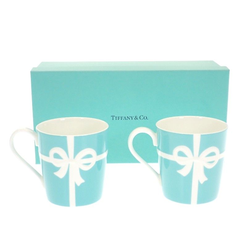 ティファニー TIFFANY Co ブルーボックス ペア マグカップ ボーンチャイナ 青 水色 レディース リボン 食器 お祝い ギフト インテリア Sランク