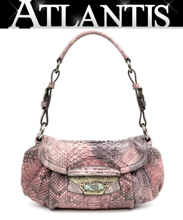 プラダ PRADA パイソンレザー ショルダーバッグ 三角ロゴ ピンク系 クロームブラック金具 BR 2809 17922