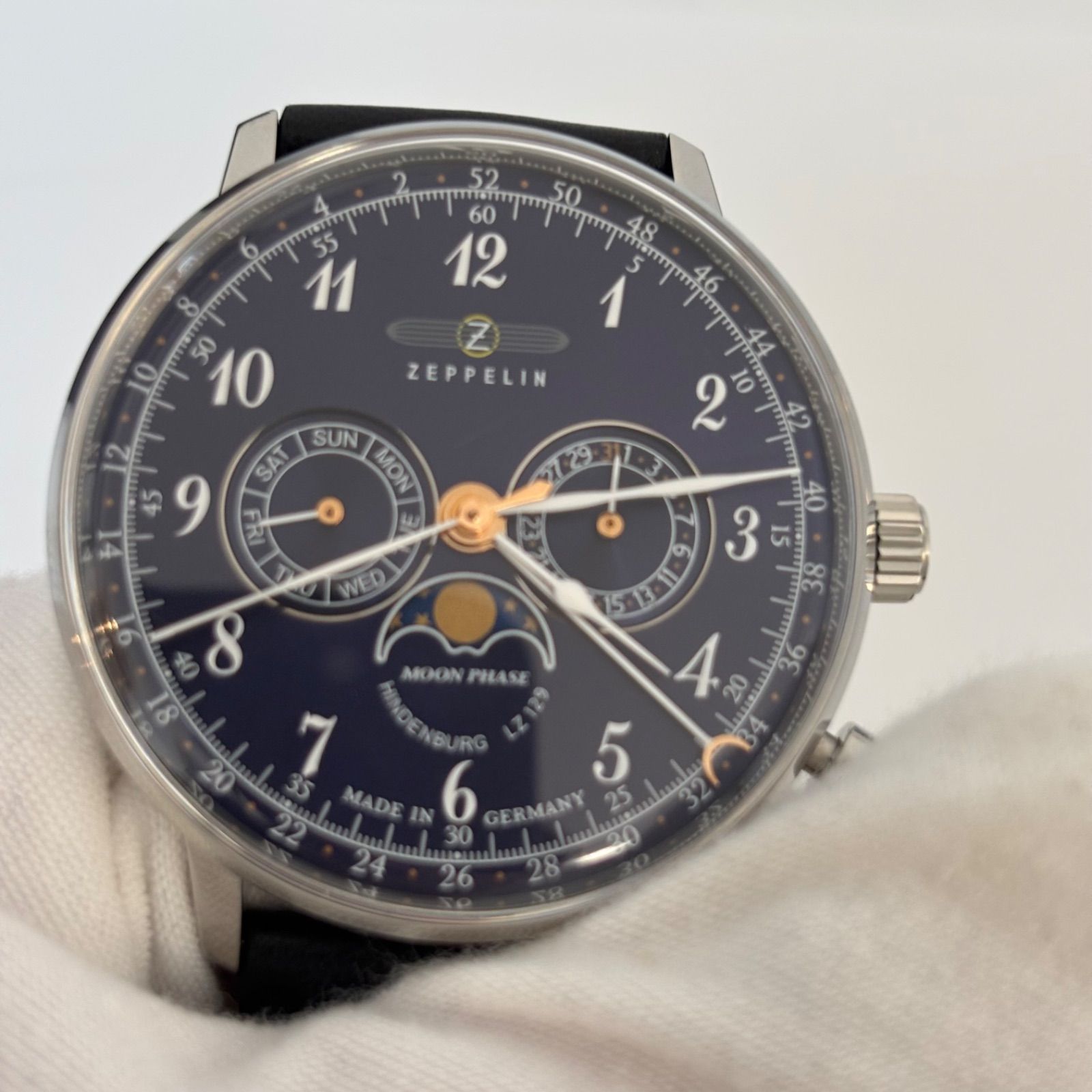 ☆美品 ZEPPELIN ツェッペリン VZ129 ムーンフェイズ ブラックレザー